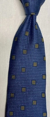 HICKEY-FREEMAN IMPORTED ITALIAN SILK FABRIC USA HANDMADE BLUE GEOMETRIC NECKTIE - Image 1 of 4