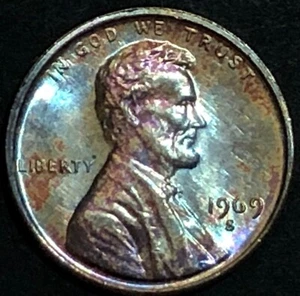 1969-S - LINCOLN MEMORIAL BACK CENT - MS BU - TONED - BLUE AND PURPLE TONES - Picture 1 of 2