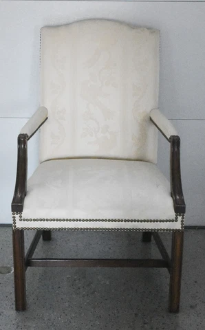 Kindel Mahogany Chippendale Style Arm Chair Silk Liverpool Bird Fabric Nailhead Cover