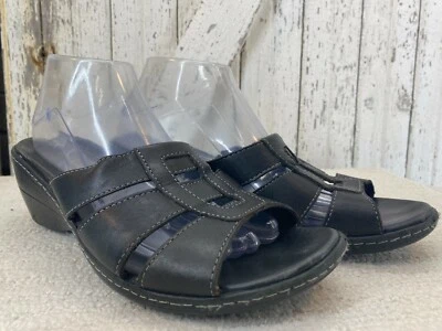 LL Bean Women’s Slip On Open Toe Sandals Slides Boho Mule Black Leather Size 9 - Image 1 of 4