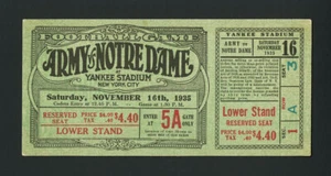 1935 BOLETO DE FÚTBOL NOTRE DAME EJÉRCITO COMPLETO ESTADIO YANQUI COMPLETO ESCASO NEGRO DMG - Imagen 1 de 2