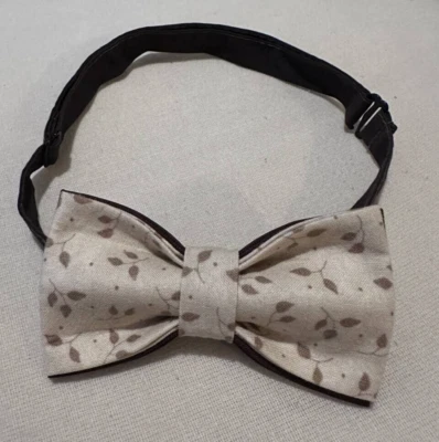 NEW Mens Bow Tie Floral Beige Brown Quality Clip on adjustable neck band Cotton  - Image 1 of 4