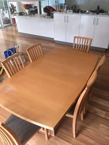 Danish expanding table, 6 upholstered chairs and sideboard- Beech, Skovby brand - Picture 1 of 10