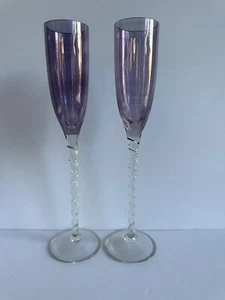 Champagne Glasses, Twisted Stems, Iridescent, Lilac, Beautiful  - Picture 1 of 9