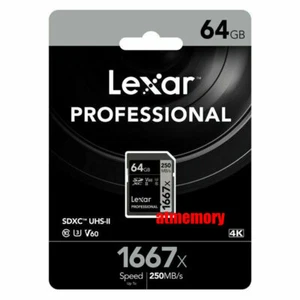 Lexar Professional 64GB SD SDXC 1667x Memory Card UHS-II 250MB/s 4K V60 US - Picture 1 of 1