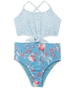 O'Neill L17656 Girls Blue/Multi Sylvie Floral Knot One Piece Swimsuit Size 12 - Picture 1 of 4