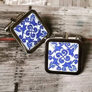 Unique PORTO TILE CUFFLINKS traditional GROOM wedding PORTUGUESE mens PORTUGAL - Picture 1 of 1