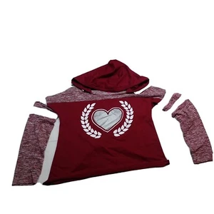 Girls Hooded Sweatshirt Maroon Heathered Youth Size L/G (11-13) Heart Love - Picture 1 of 10