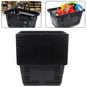 12x Black Plastic Shopping Basket for Market Grocery Retail Store with Handles - Picture 1 of 12