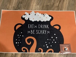 Halloween Accent Throw Rug Witch Cauldron Polyester Top Orange Black Rubber Back - Picture 1 of 4