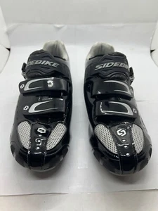 Sidebike Mens Cycling Shoes Road Bike Black Silver Sz 8 SG001 - Picture 1 of 11