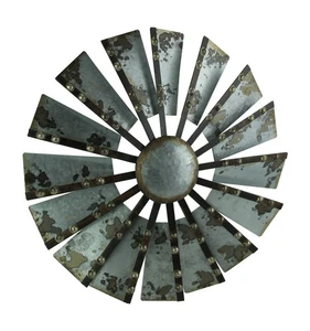 Scratch & Dent Antiqued Galvanized Metal Windmill Wall Hanging 21 Inch Diameter - Picture 1 of 4