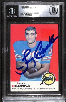 1969 年 Topps 120 Larry Csonka HOF RC BGS 签名亲笔签名 BAS 正品 C101302 — 第 1/3 张图片
