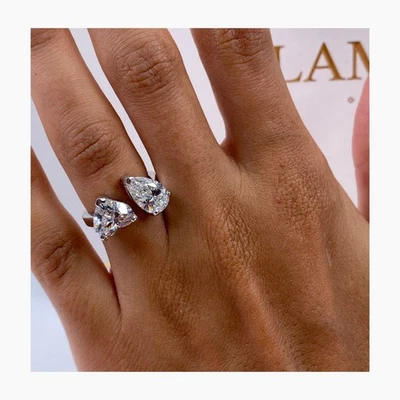 IGI Certified Diamond Pear Heart Ring VS1 E 4Ct Labcreated 18K White Gold 2Stone - Image 1 of 4