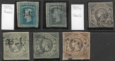 STAMPS-NEW SOUTH WALES. 1854-56 A Selection of 6  Early Stamps. Variable Margins - Image 1 of 2
