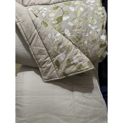 Victoria Classics Embroidered Floral Leaves King Comforter Vintage Cream green - Image 1 of 4