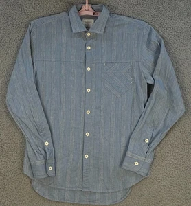 Billy Reid Herren Medium Slim Cut Langarm Freizeithemd blau mit weißen Streifen - Bild 1 von 11