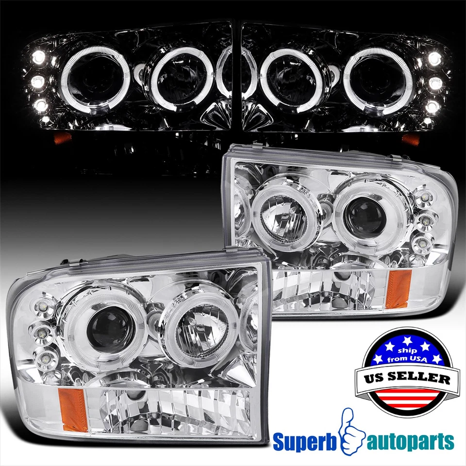 Fits 1999-2004 Ford F250 F350 F450 Super Duty Halo Projector Headlights LED Tube — 第 1/4 张图片