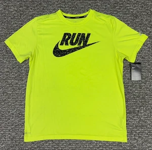 New NWT Nike Dri-Fit Running Mens LARGE Neon Yellow Active Top T-Shirt - Picture 1 of 11