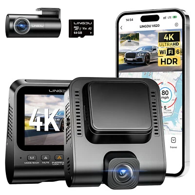 LINGDU V620 4K+1080P Dual Dash Cam ADAS WiFi6 GPS Autos Recorder Parken Modus Frei 64GB