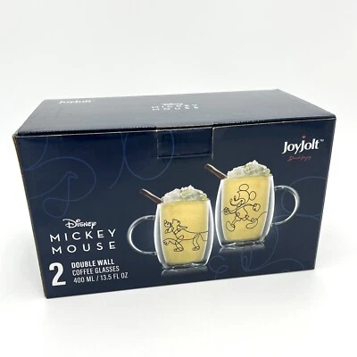 JoyJolt Disney Mickey Mouse Pluto Doble Pared Vasos de Café Tazas 13.5oz 2 Nuevo en Caja Foto 1 de 4