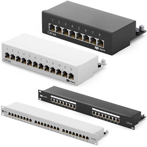 Cat6a Patchpanel 8/12/16/24-Port RJ45 geschirmt Desktop Aufputz Verteile LAN - Afbeelding 1 van 115