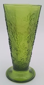 Vintage Indiana Glass Footed Depression Glass Vase Harvest Grapes Avocado Green - Picture 1 of 5