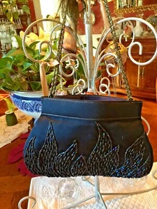 Rare Walborg Vintage Purse Wedding Evening Prom Handbag Iridescent Navy Beads - Bild 1 von 12