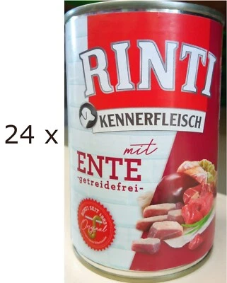 24 x 400 g Rinti Kennerfleisch mit Ente (€ 5,20/kg) Feuchtfutter für Hunde - Bild 1 von 3
