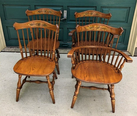 L. HITCHCOCK MAPLE HARVEST STENCIL Stub Arm Dining Set w/ Side Chairs - Set of 4 Cover