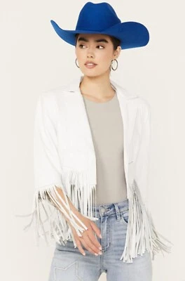 Chaqueta de cuero de cordero napa con flecos blancos Cripple Creek para mujer - LL16459-01 Foto 1 de 2