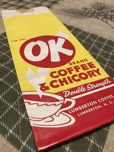 Coffee Bag OK BRAND COFFEE & CHICORY Paper LUMBERTON Coffee Co 1# Bag Unused - Picture 1 of 3