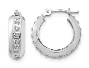 Diamond Round Huggie Hoop Earrings in 14K White Gold - Picture 1 of 4