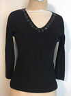 LouLou Black Sweater Top Beaded Neckline 3/4 Sleeve Women's Size M