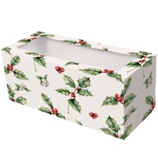 VINTAGE Christmas Natale Festive Yule chiare finestra Holly log CAKE DOLCETTI BOX 8'