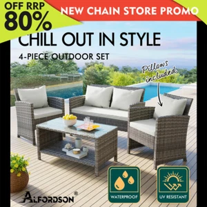 ALFORDSON Outdoor Furniture 4PCS Garden Patio Chairs Table Set Wicker Grey - Picture 1 of 12