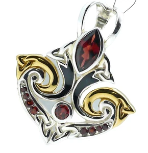 Peter Stone Magie Amulett 925 Silber 18Kt Granat spirituelle Lebensreise Triskel - Bild 1 von 9