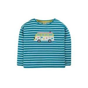 Frugi Girl’s Long Sleeve Tori Breton Stripe Campervan Top- Aqua Blue (Imperfect) - Picture 1 of 3