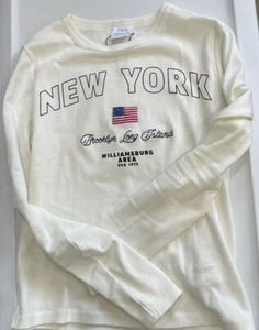 NWT Zara Girls Size 11-12 Year Long Sleeve New York Flag T-shirt Ivory - Picture 1 of 4