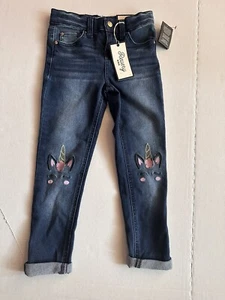 Revery Pants Girls Blue Denim Jeans 5Y Embroidered Unicorn Mid Rise Skinny NEW - Picture 1 of 5