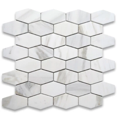 G30XP Calacatta Gold Marble 1-1/4x3 Elongated Hexagon Mosaic Tile Polished - Image 1 of 4