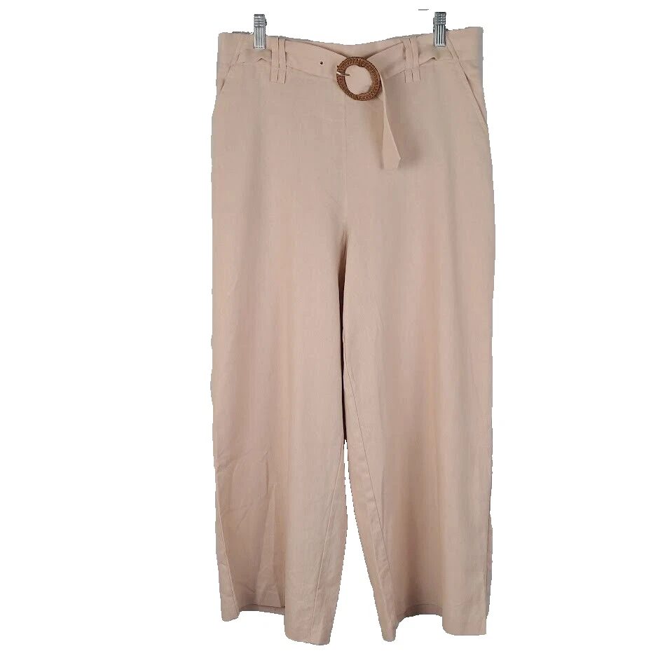 Pantalones SIGRID OLSEN Pierna Ancha Recortados Mezcla Lino Rosa Beige Cinturón Pull-On 10 Foto 1 de 4