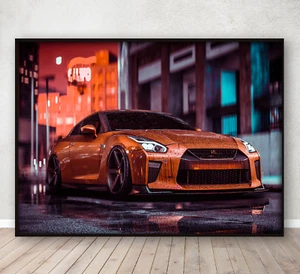 Póster de regalo de dormitorio de coche deportivo con impresión de arte de pared Nissan GTR A4 enmarcado - Imagen 1 de 3