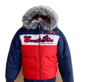 Southpole R/w/b grey Faux Fur Trim Hooded Puffer Jacket/coat Junior/girls S - Picture 1 of 11