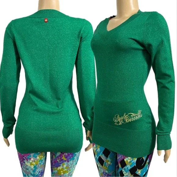 Suéter Apple Bottoms Adornado Brillante Manga Larga Cuello en V Verde Grande Nuevo Foto 1 de 4