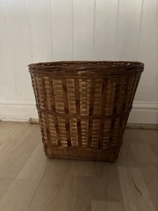 VTG Mid Century 70s Large Rattan Wicker Bamboo Planter Storage Basket Plant Pot - Picture 1 of 3
