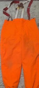 Woolrich Hunting Pants Insulated Mens Size 40 Blaze Orange & Suspenders Vintage - Picture 1 of 7