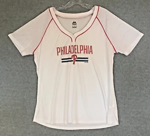 NEW Philadelphia Phillies Womens XL Jersey-Style Shirt White Short Sleeve NWOT - Picture 1 of 7