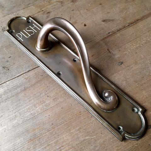LARGE Solid Brass Door Pull Handle Art Nouveau PUSH Antique Old Vintage -13 1/2” Cover