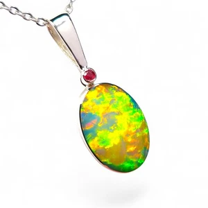 Colgante de plata carmesí de ópalo australiano y espinela roja 12ct O55 - Imagen 1 de 6